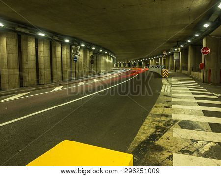 A Long Exposure Photo Of The Larvotto Tunnel In Monaco.