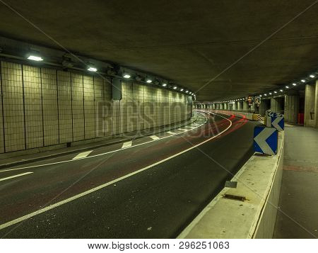 A Long Exposure Photo Of The Larvotto Tunnel In Monaco.