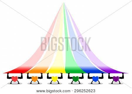 Colorful Strong And Healthy Hearts Lifting Rainbow Stripes, Lgbt Colors. Copy-space For Add Text Is 