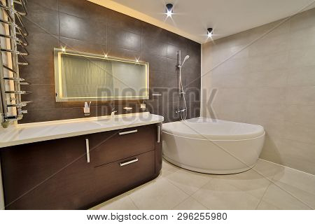 Luxury Bathroom In The French Style In The House. Bathroom Interior.