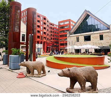 Tallinn, Estonia - August 30, 2018: Modern Architecture And Hotel Metropol In Rotermann Quarter