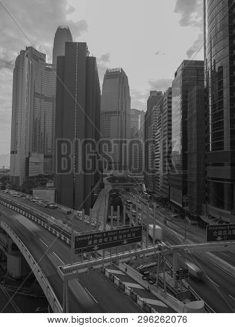 Hong Kong Monochrome Image Taken From Connaught Road.