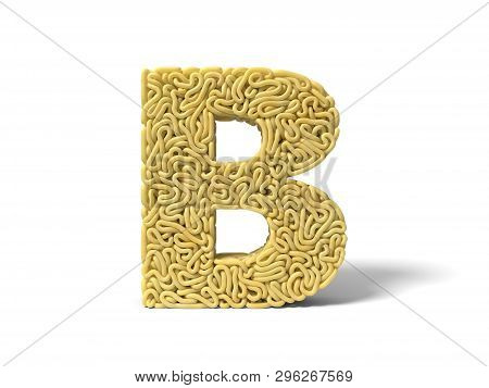 Noodle In Shape Of B Letter. Curly Spaghetti For Cooking. 3d Illustration