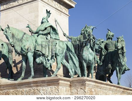 Statues Of Chieftains In Heros Square, Budapest, Hungary