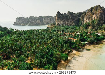 Railey Beach Peninsula Panorama From Thaiwand Wall, Krabi, Thailand