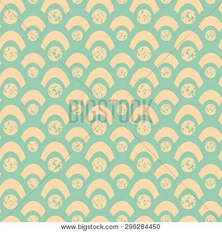 Soft Yellow Spots And Fishscales With Textured Chalk Effect. Bright Seamless Geometric Vector Patter
