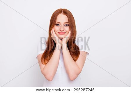 Close Up Photo Amazing Beautiful She Her Lady Straight Long Hair Hands Arms Touch Silty Ideal Facial