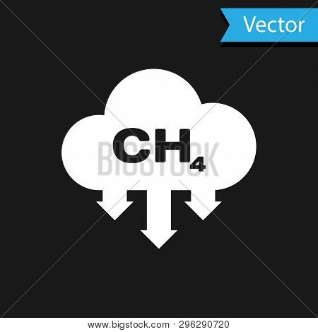 White Methane Emissions Reduction Icon Isolated On Black Background. Ch4 Molecule Model And Chemical