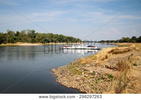 A Ferry Crosses The Elbe With Cars