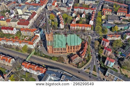 Szczecin, Poland - 08 April 2019 - Aerial View On Szczecin City, Area Of Grodzka Street. City Center