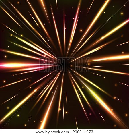 Abstract Cosmic Background With Light Lines, Flares And Stars. Vector Illustration For Your Graphic 