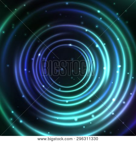 Abstract Cosmic Background With Light Circles. Shiny And Starry Space Frame. Vector Illustration For
