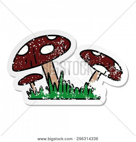 hand drawn distressed sticker cartoon doodle of a toad stool