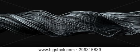 Twisting Steel Wires. Flowing Metal Rods On Air. 3d Illustration