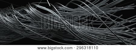 Twisting Steel Wires. Flowing Metal Rods On Air. 3d Illustration