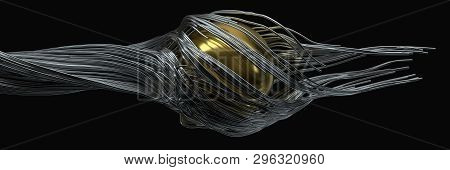 Twisting Metal Wires. Flowing Metal Rods On Air. 3d Illustration