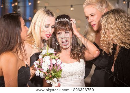 Pretty Mature Bride Crying With Her Friends