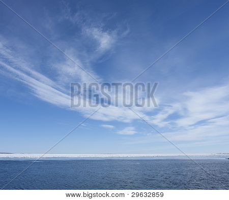 由海沼泽在阳光灿烂的日子。