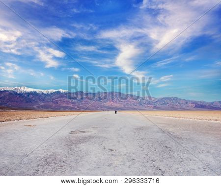 Badwater Basin  in Death Valley National Park, California, USA.Badwater is the lowest point in North America.