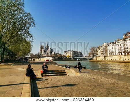 PARIS, FRANCE - MARCH 22, 2019: beautiful view Notre Dame Cathedral in Paris France (French for Our Lady of Paris)