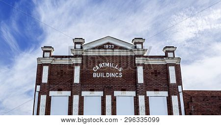 Grafton, Australia - April 9, 2019: Facade Of A Heritage Building With Classical Architectural Eleme