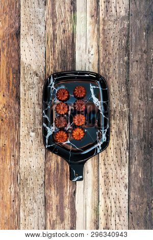 Canele is a small French pastry with rum and vanilla 