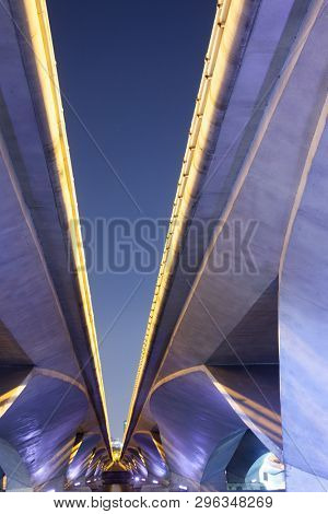 abstract photo of a bridge lines at night
