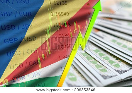 Seychelles Flag And Chart Growing Us Dollar Position With A Fan Of Dollar Bills