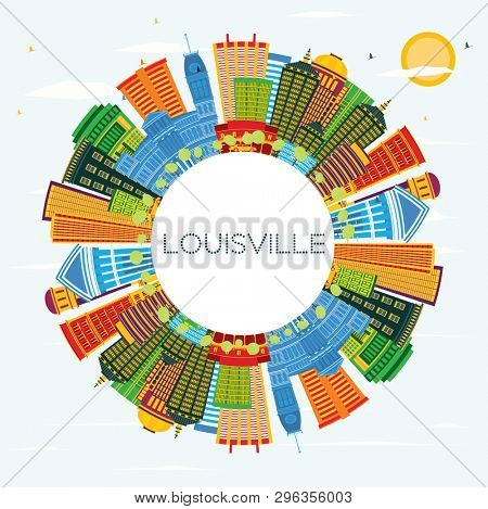 Louisville Kentucky USA City Skyline with Color Buildings, Blue Sky and Copy Space. Business Travel and Tourism Concept with Modern Architecture. Louisville Cityscape with Landmarks. 