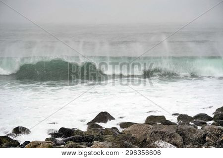 Sandbotnen winter landscape in Lofoten Archipelago, Norway