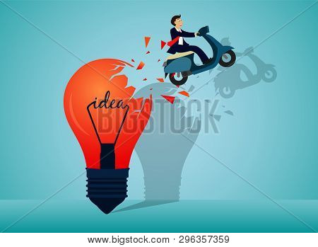 Think Outside The Box. Red Paper Plane Ejected From The Lamp Launch There Is A Shadow On The Wall As