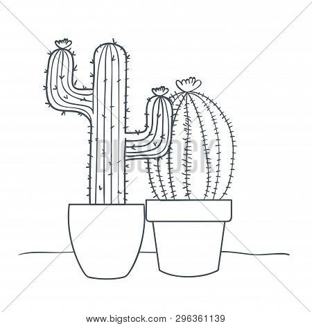 Cactus With Potted Isolated Icon Vector Illustration Design