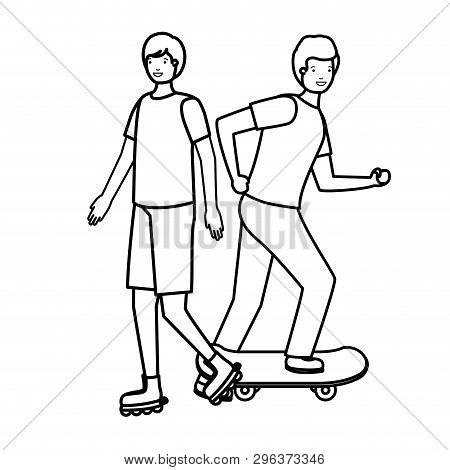 Young Boys Practicing Sports Characters Vector Illustration Design