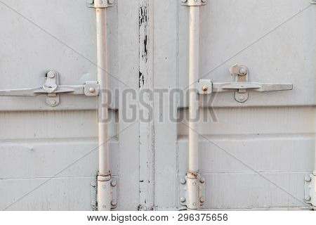 Close Up Of Door Lock At Container Box Wall