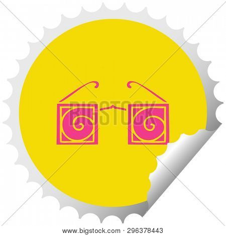 circular peeling sticker cartoon of a hypno glasses
