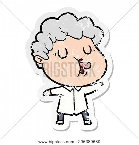 distressed sticker of a cartoon man pulling face