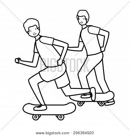 Young Boys Practicing Sports Characters Vector Illustration Design