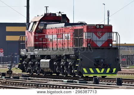 Vilnius, Lithuania - April 18: Locomotive On The Railway In Vilnius On April 18, 2019. Lithuanian Ra