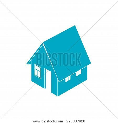 Isometric House Silhouette In Blue Color Isolated On White Background. Web Icon For Real Estate And 