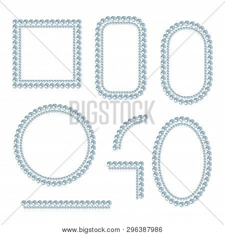 Set Of Pearl Frames Isolated On White Background. Vector Elements For Wedding Decoration, Banners, C