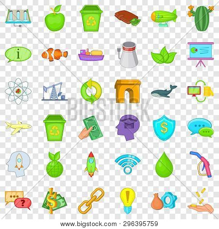 Eco Battery Icons Set. Cartoon Style Of 36 Eco Battery Vector Icons For Web For Any Design