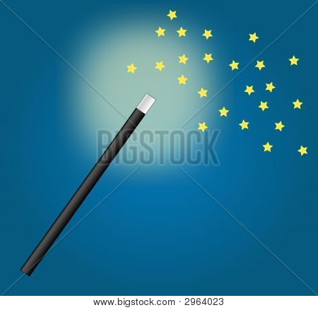 Tryllestav og stjerner på blå