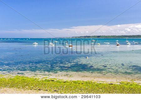 Boats In Sea Near Perros-guirec Coast, Brittany, France