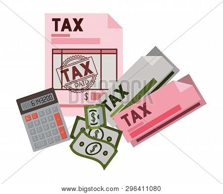 Clipboard Taxes With Calculator And Bills Vector Illustration Design