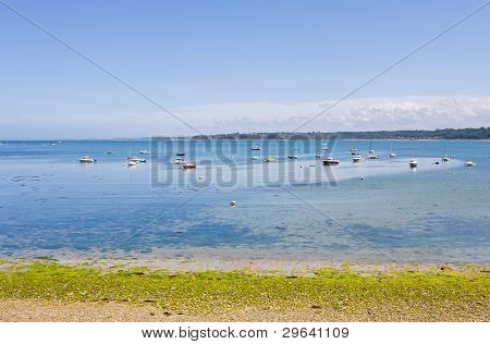 Boats In Sea Near Perros-guirec Coast, Brittany, France