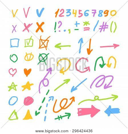 Marker Style Set Hand Drawn. Text Mark Templates. Lines, Stroke, Shapes