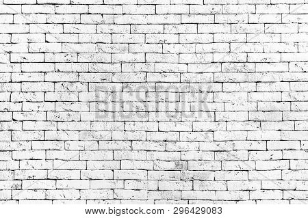 Wall Of Old White Brick, Grunge Style Background Texture, Can Use For Design