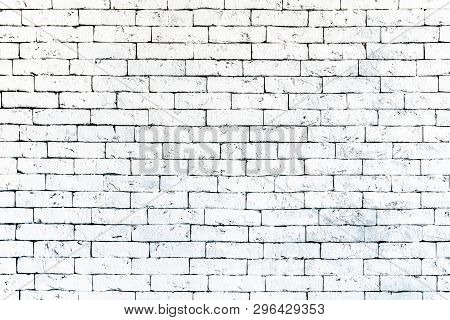 Wall Of Old White Brick, Grunge Style Background Texture, Can Use For Design