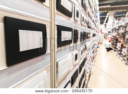 Home Improvement Center Storehouse Aisle With Light Switches And Sockets Plate Covers In Hardware St