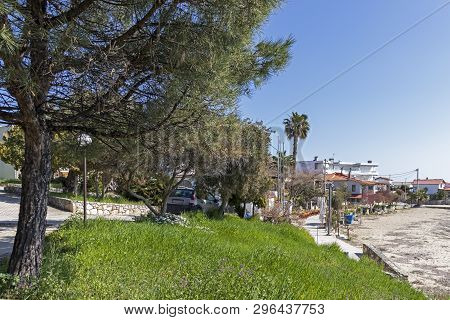 Loutra, Kassandra,  Greece - March 31, 2019: Panorama Of Resort Of Loutra, Kassandra, Chalkidiki, Ce